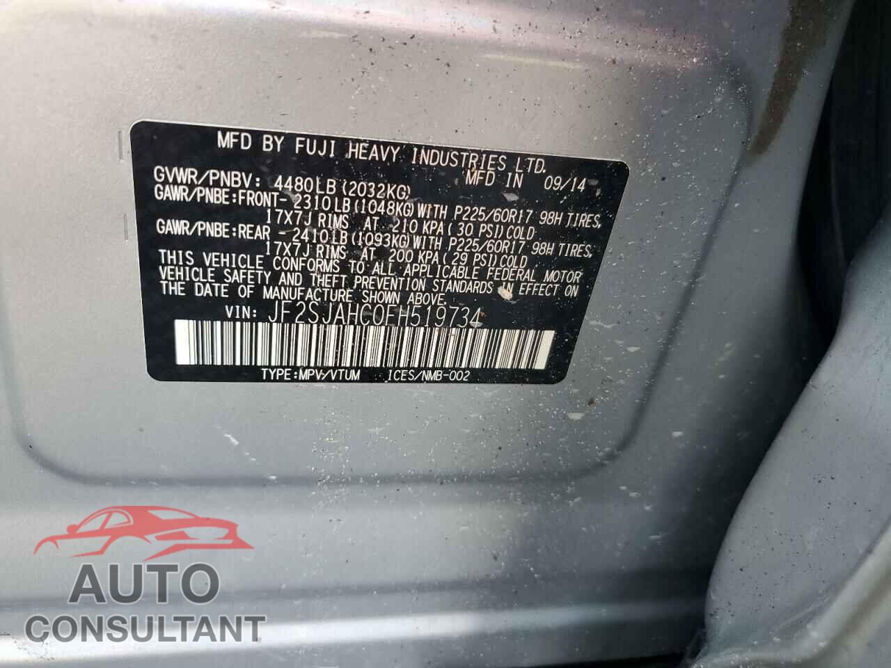 SUBARU FORESTER 2015 - JF2SJAHC0FH519734