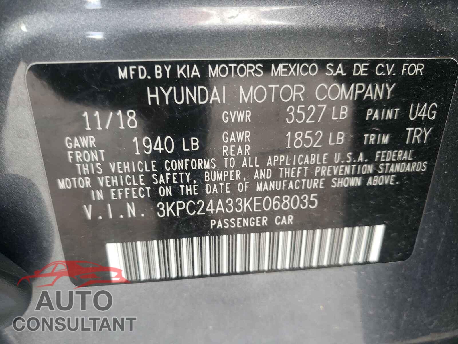 HYUNDAI ACCENT 2019 - 3KPC24A33KE068035