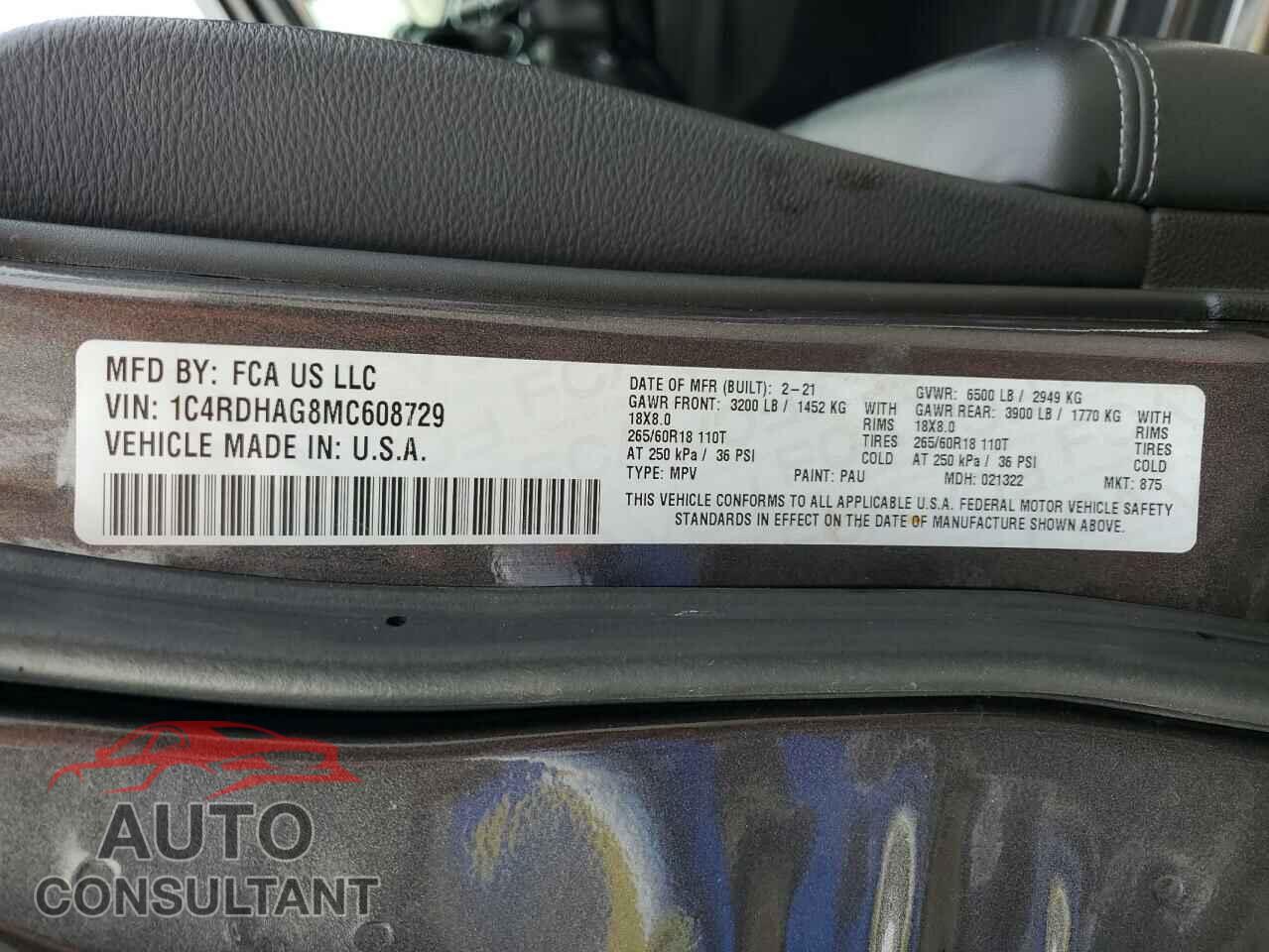 DODGE DURANGO 2021 - 1C4RDHAG8MC608729