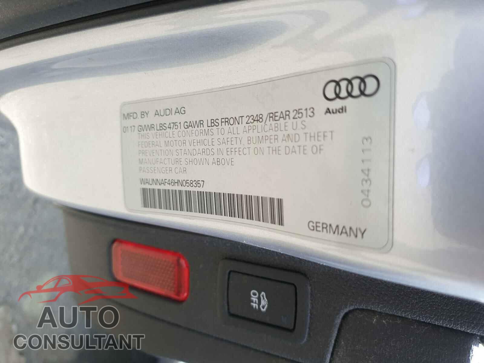 AUDI A4 2017 - WAUNNAF46HN058357