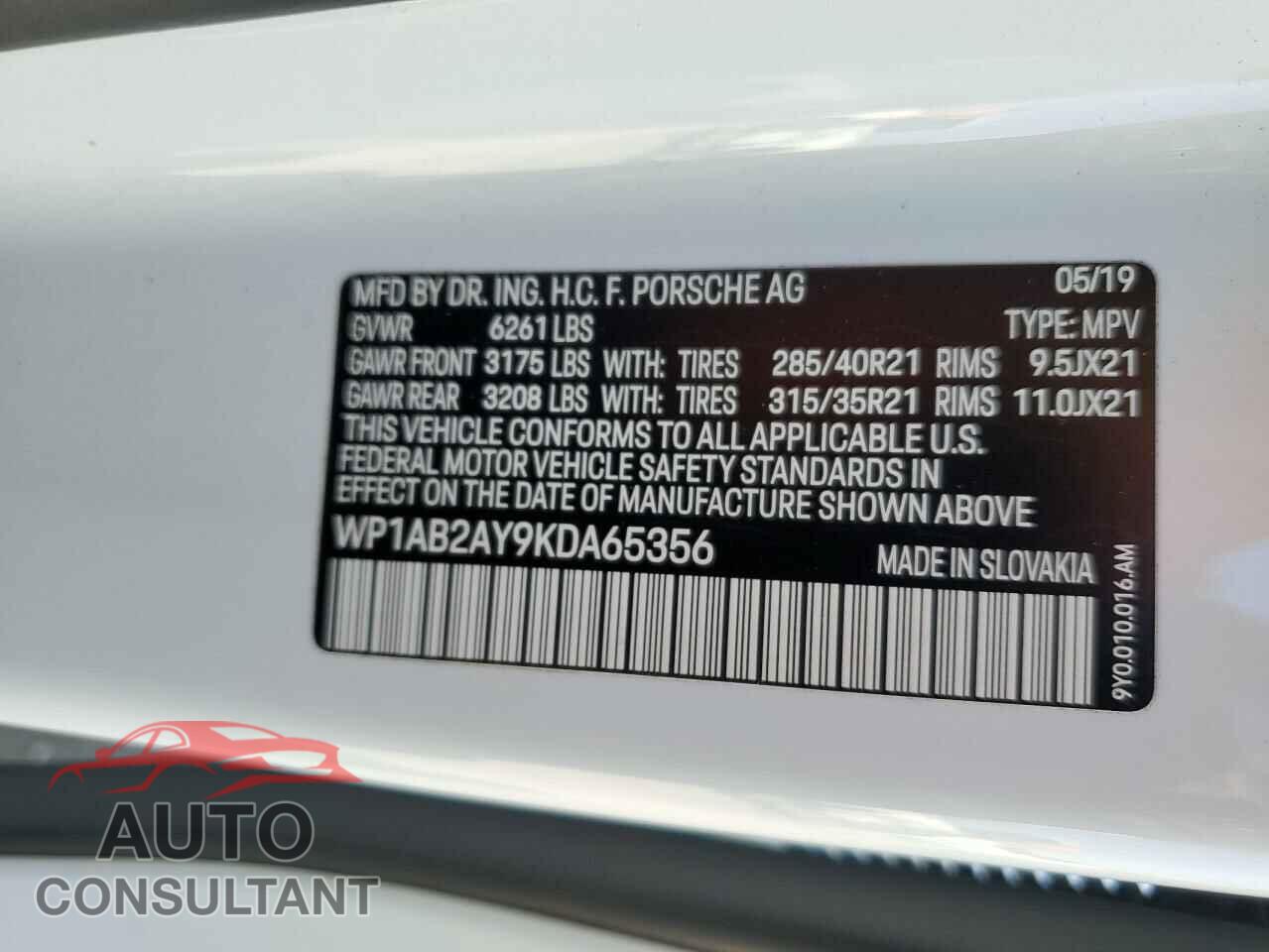 PORSCHE CAYENNE 2019 - WP1AB2AY9KDA65356