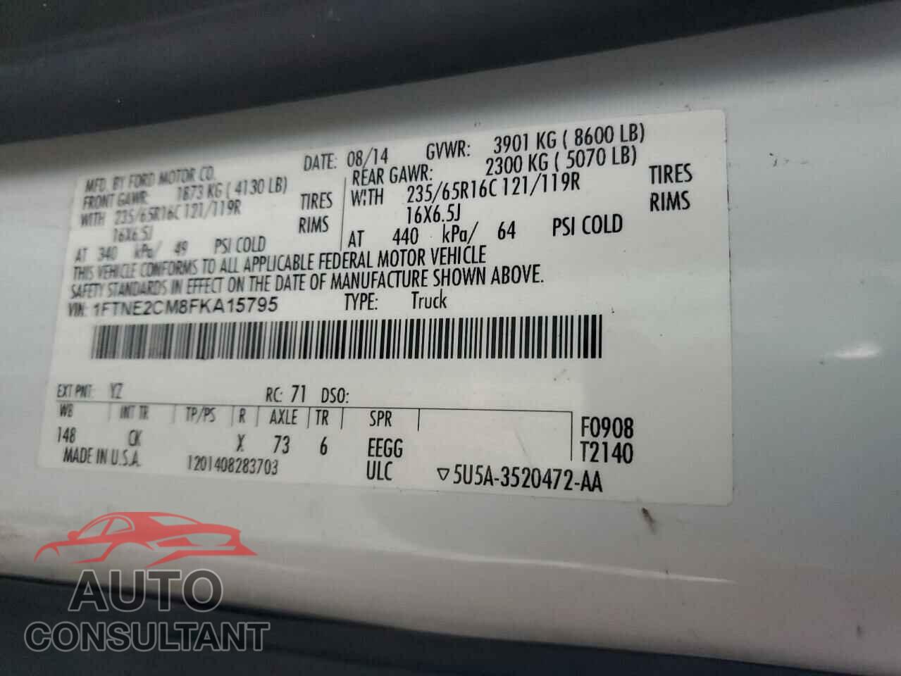 FORD TRANSIT 2015 - 1FTNE2CM8FKA15795