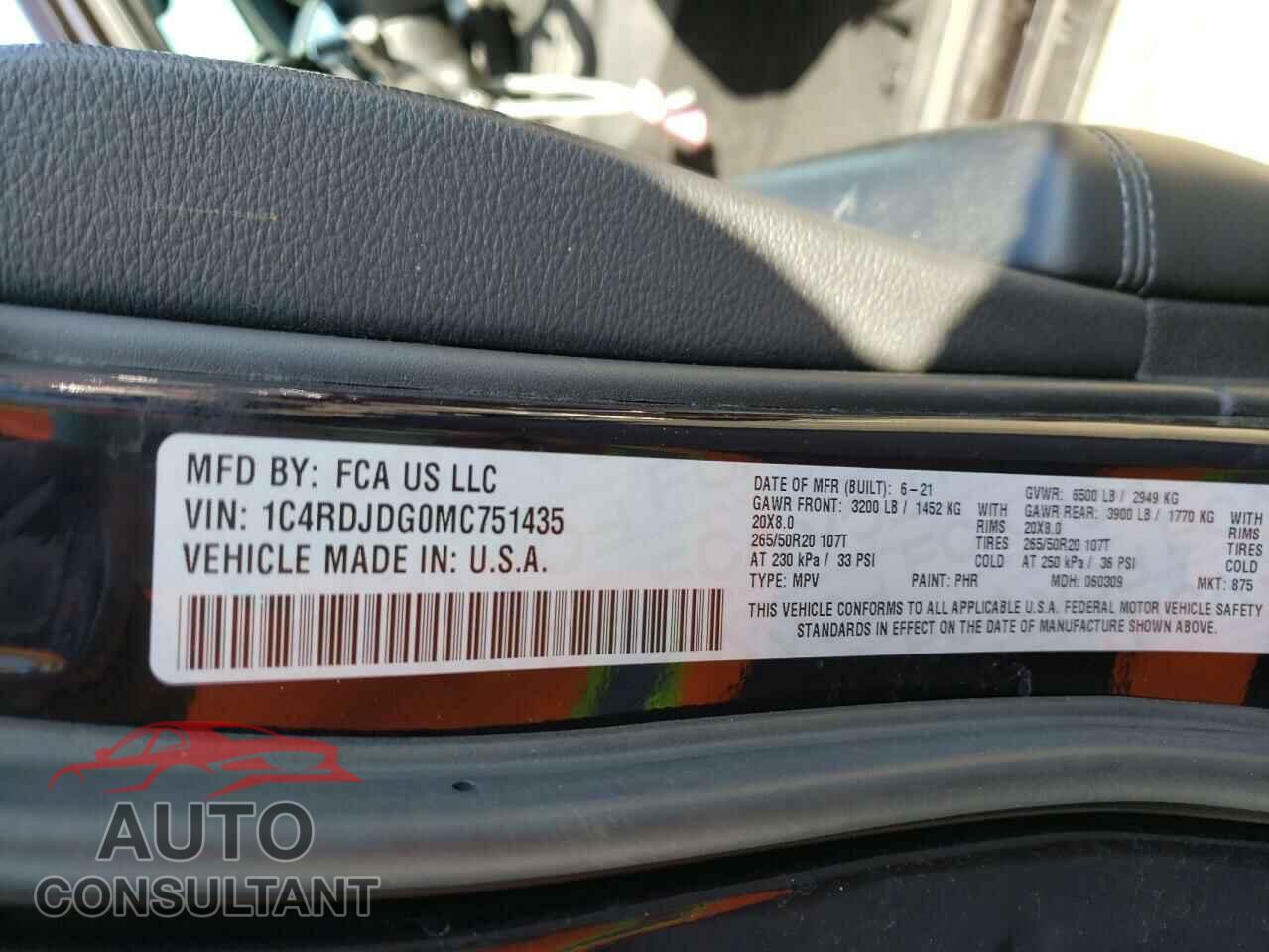 DODGE DURANGO 2021 - 1C4RDJDG0MC751435
