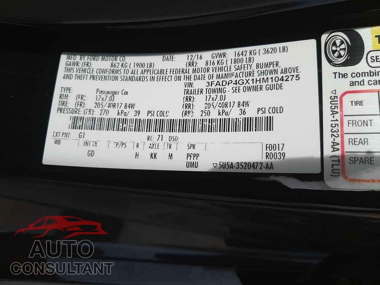 FORD FIESTA 2017 - 3FADP4GX1HM104275