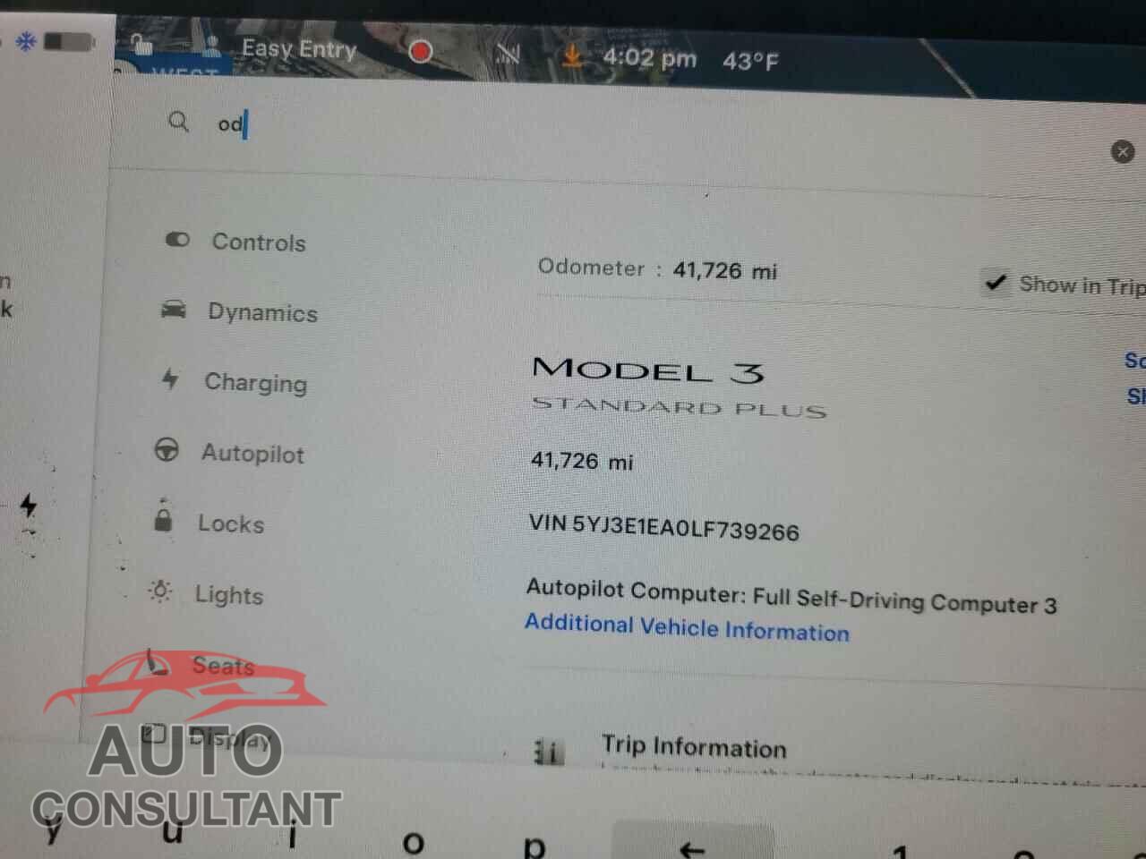 TESLA MODEL 3 2020 - 5YJ3E1EA0LF739266