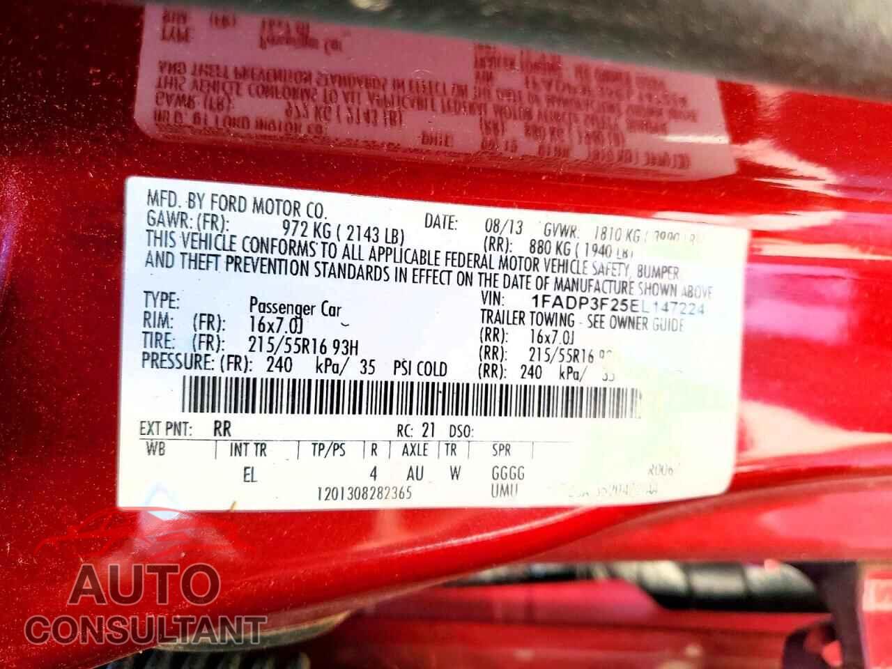 FORD FOCUS 2014 - 1FADP3F25EL147224