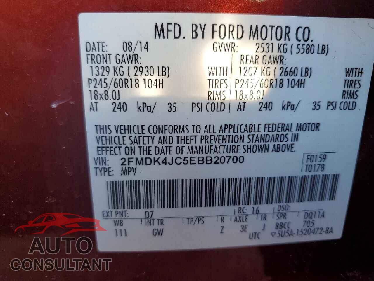 FORD EDGE 2014 - 2FMDK4JC5EBB20700