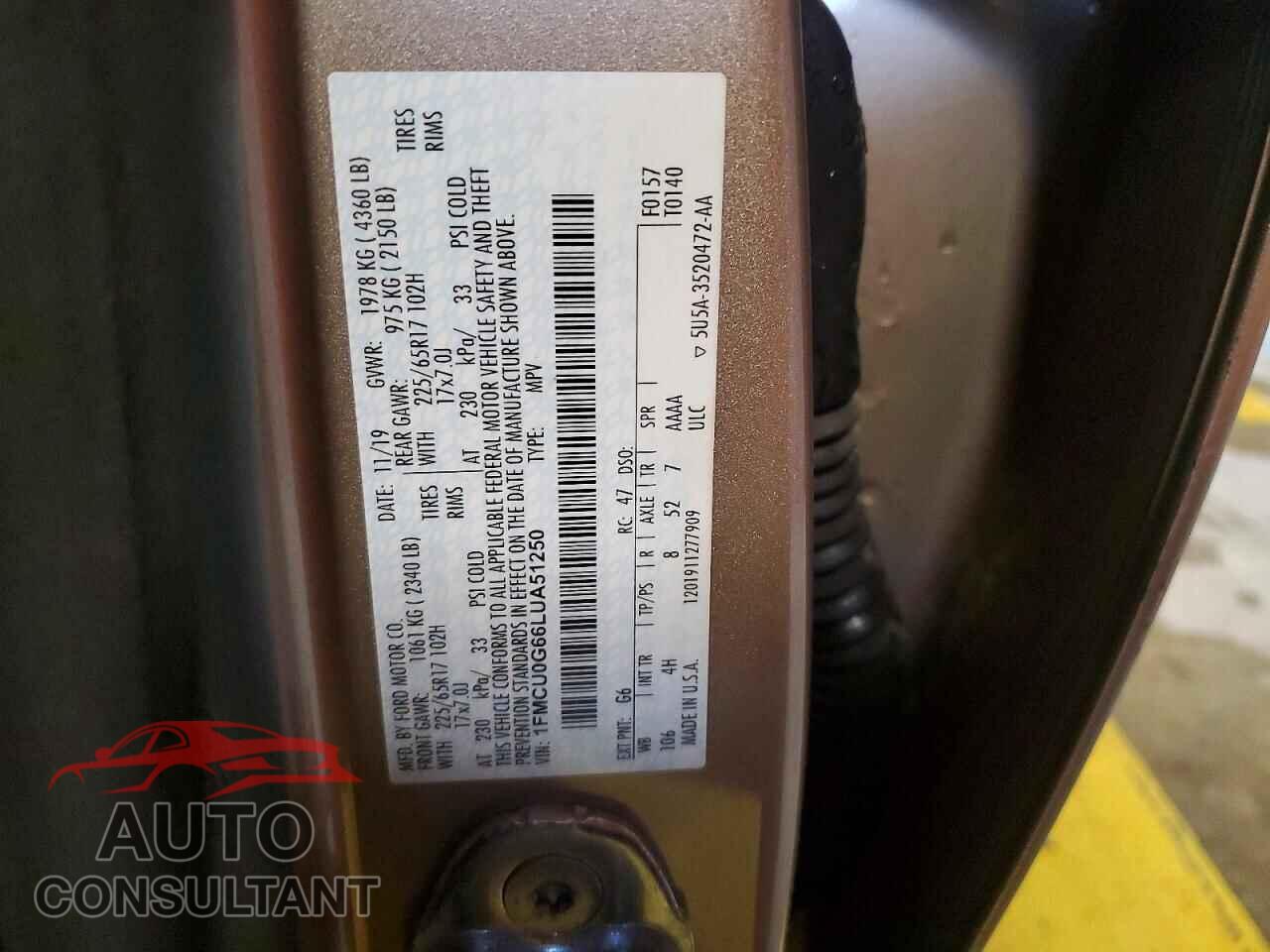 FORD ESCAPE 2020 - 1FMCU0G66LUA51250