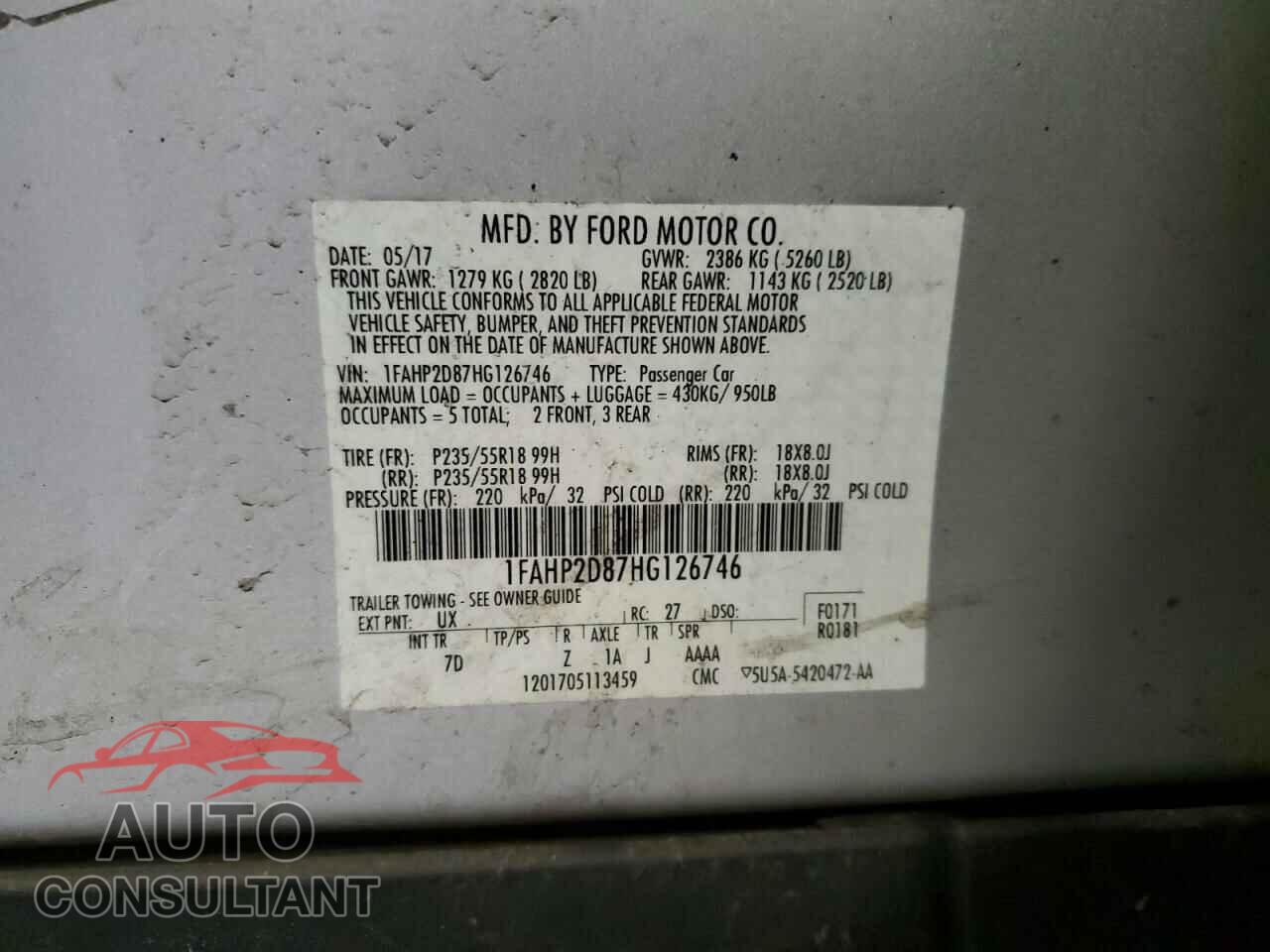 FORD TAURUS 2017 - 1FAHP2D87HG126746
