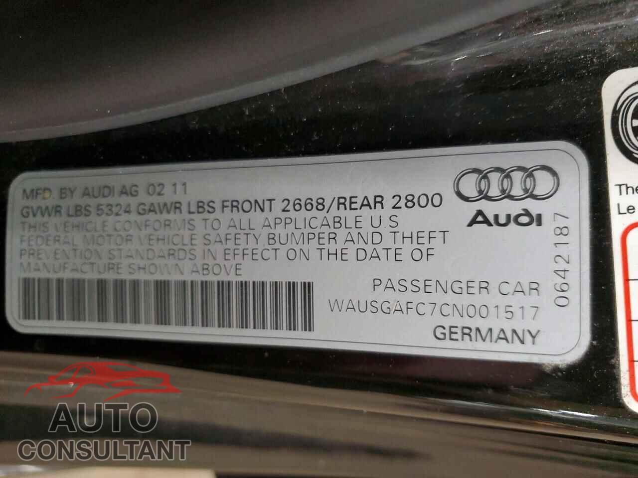 AUDI A7 2012 - WAUSGAFC7CN001517
