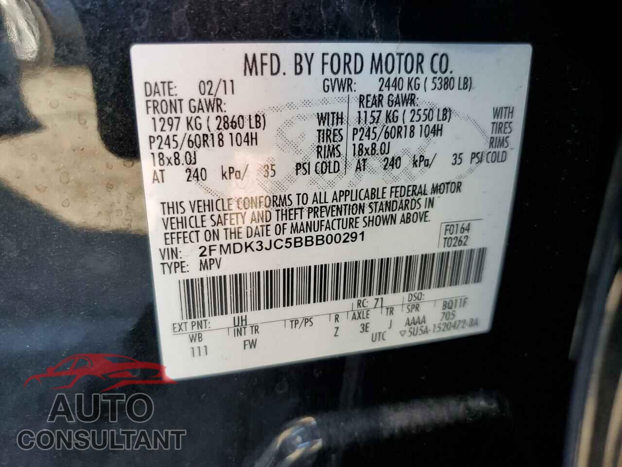 FORD EDGE 2011 - 2FMDK3JC5BBB00291