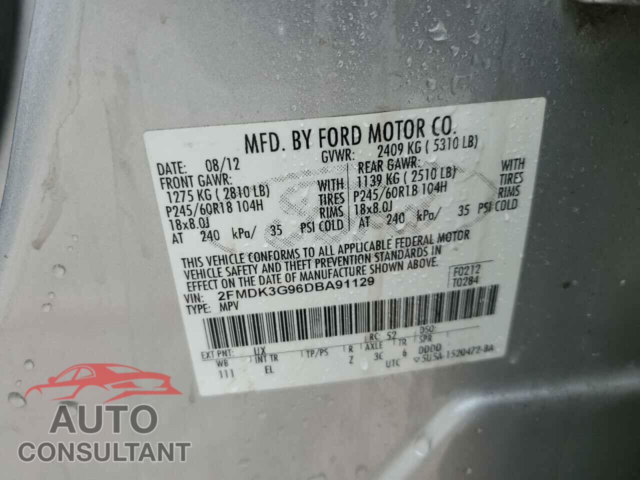 FORD EDGE 2013 - 2FMDK3G96DBA91129