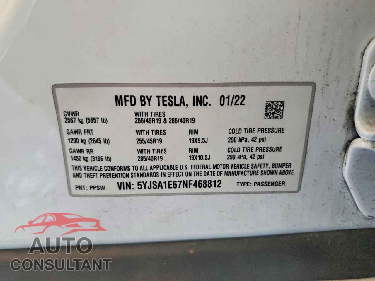TESLA MODEL S 2022 - 5YJSA1E67NF468812