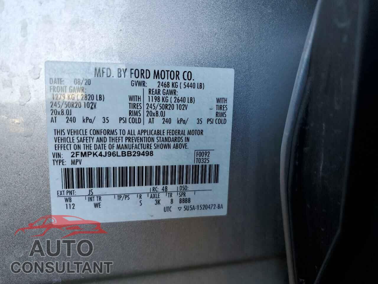 FORD EDGE 2020 - 2FMPK4J96LBB29498