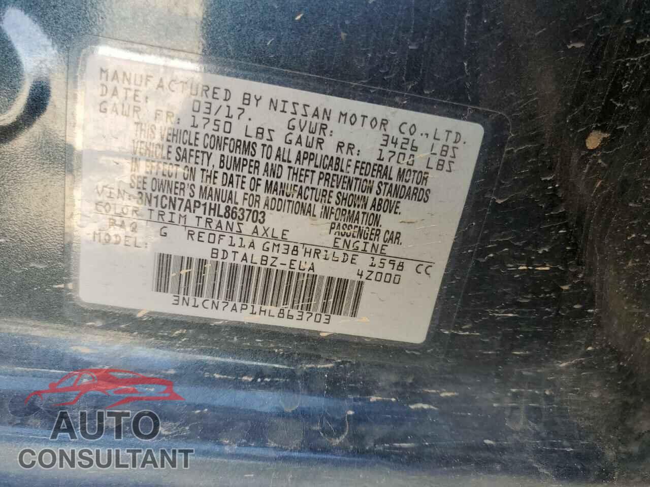 NISSAN VERSA 2017 - 3N1CN7AP1HL863703