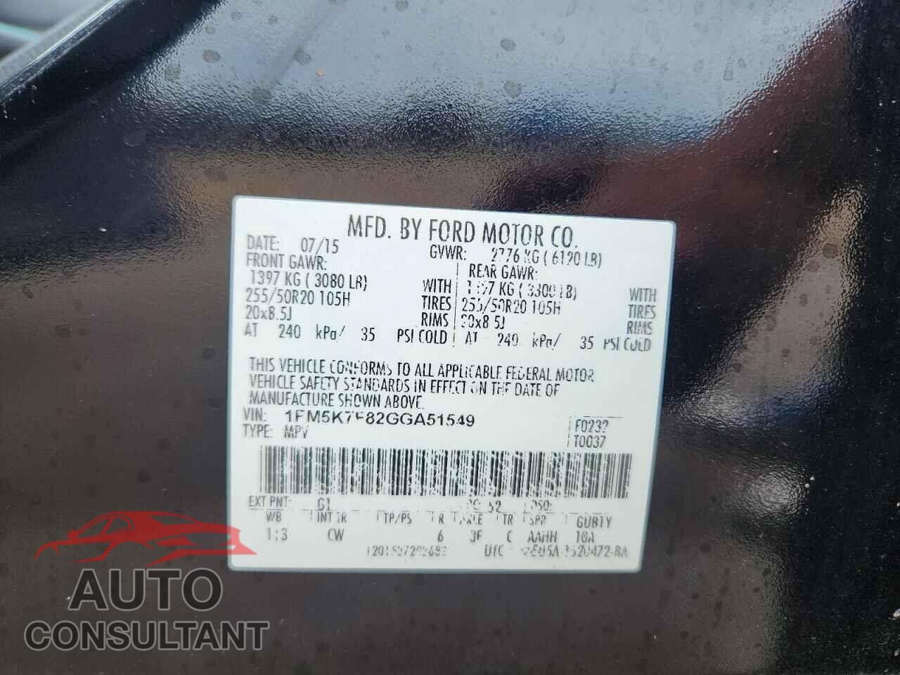 FORD EXPLORER 2016 - 1FM5K7F82GGA51549