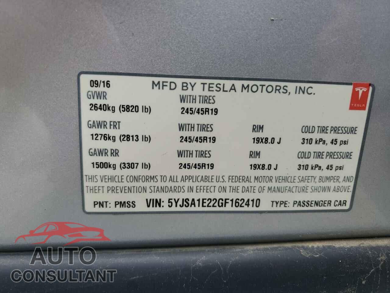 TESLA MODEL S 2016 - 5YJSA1E22GF162410