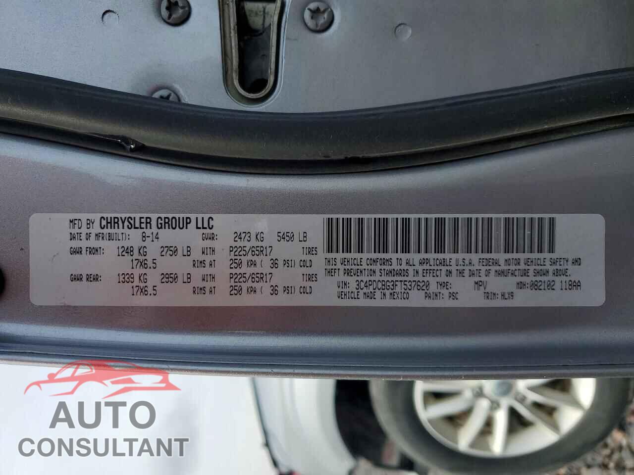 DODGE JOURNEY 2015 - 3C4PDCBG3FT537620
