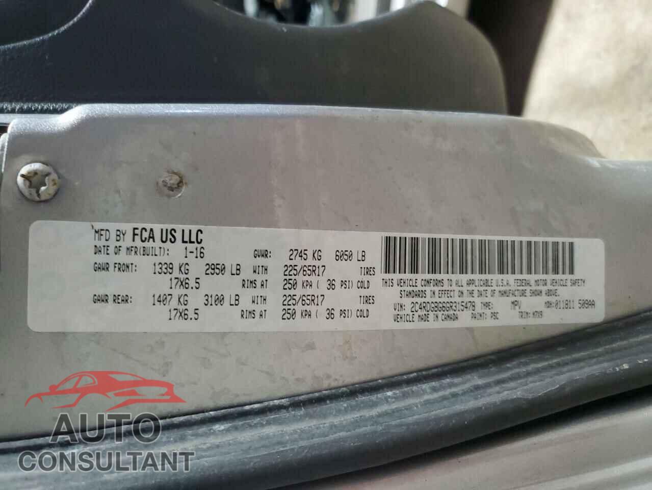 DODGE CARAVAN 2016 - 2C4RDGBG6GR315478