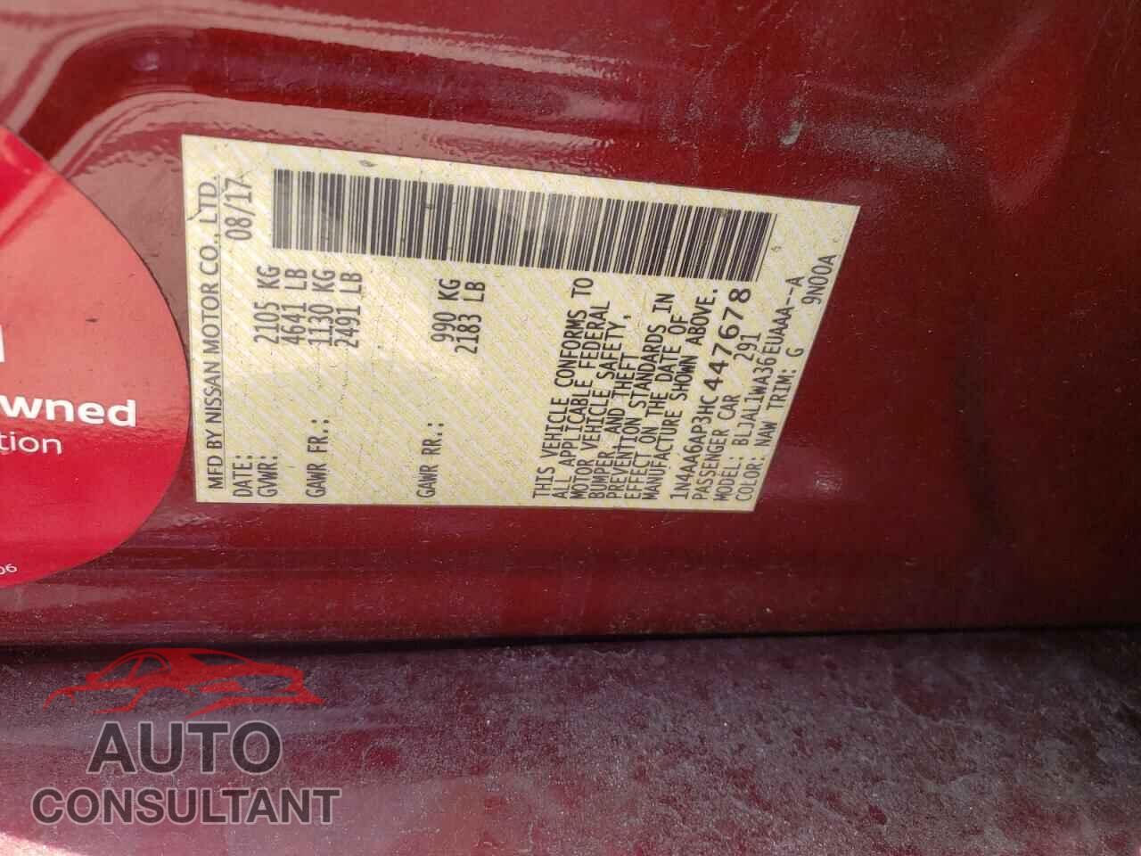 NISSAN MAXIMA 2017 - 1N4AA6AP3HC447678