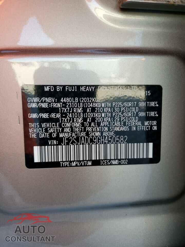 SUBARU FORESTER 2016 - JF2SJADC9GH450582