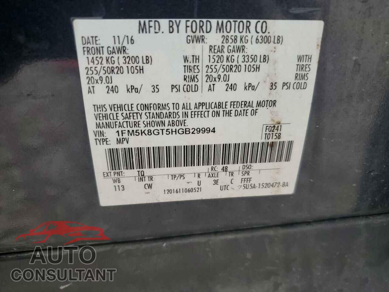 FORD EXPLORER 2017 - 1FM5K8GT5HGB29994