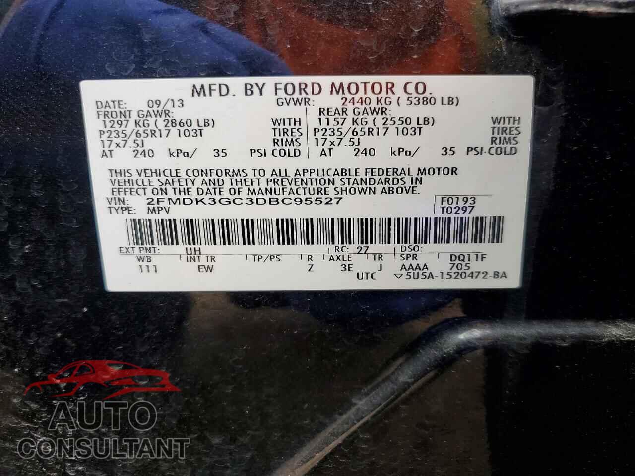 FORD EDGE 2013 - 2FMDK3GC3DBC95527