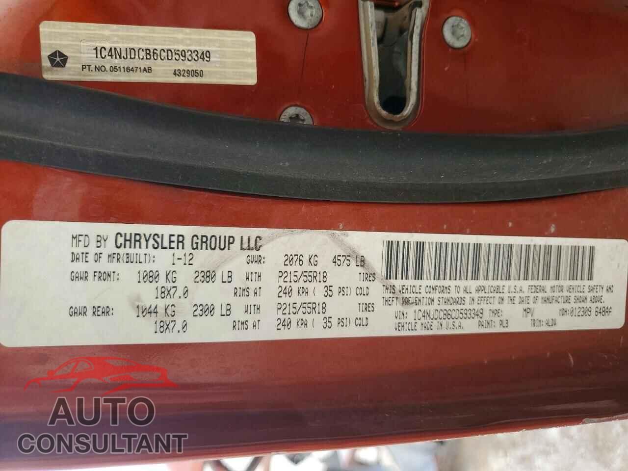 JEEP COMPASS 2012 - 1C4NJDCB6CD593349