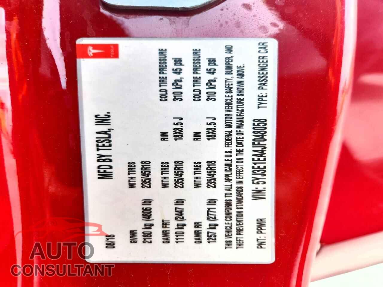 TESLA MODEL 3 2018 - 5YJ3E1EA4JF048058