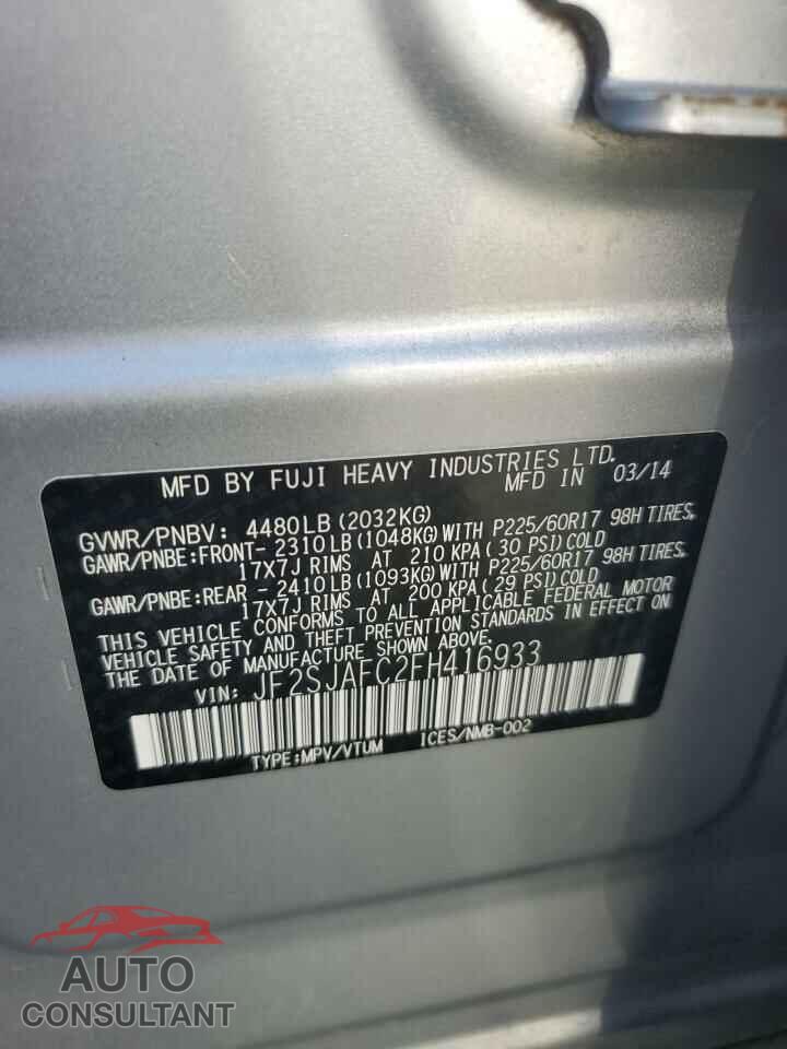 SUBARU FORESTER 2015 - JF2SJAFC2FH416933