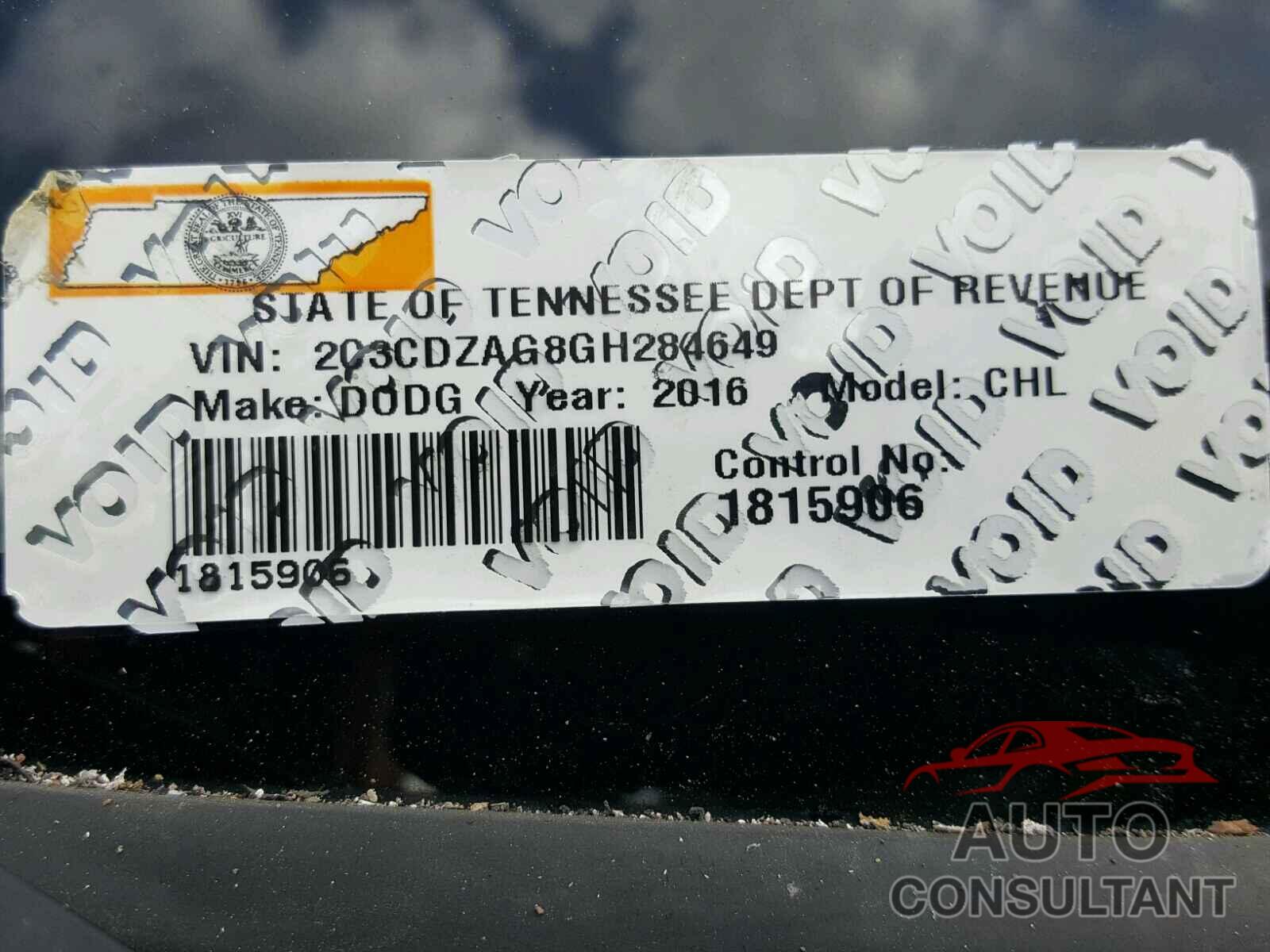 DODGE CHALLENGER 2016 - 2C3CDZAG8GH284649