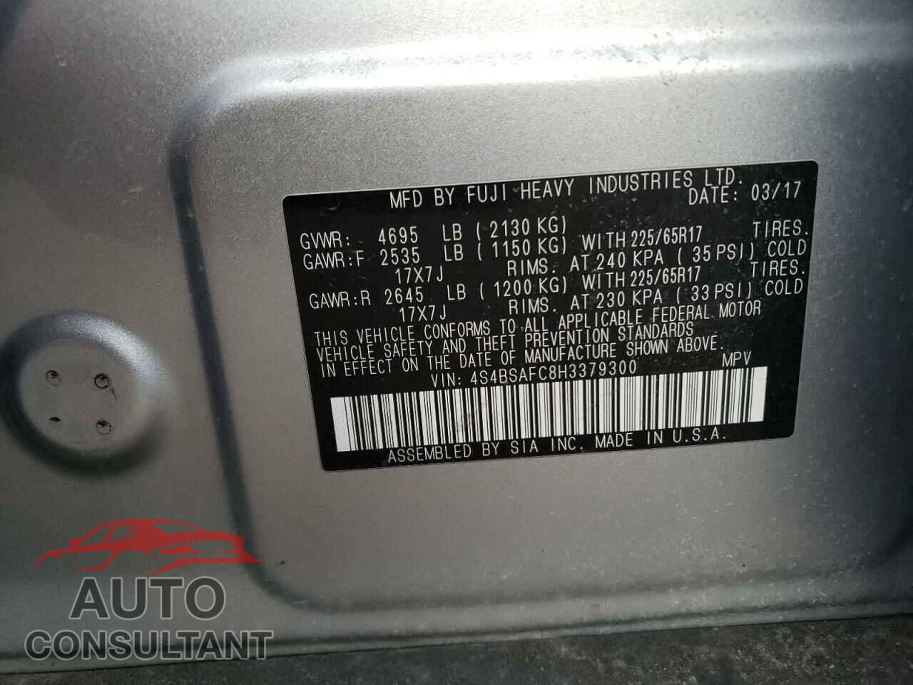 SUBARU OUTBACK 2017 - 4S4BSAFC8H3379300