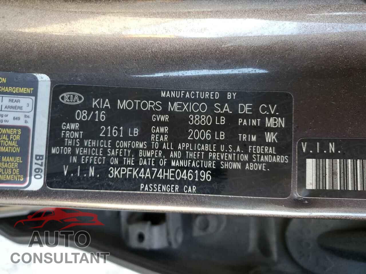 KIA FORTE 2017 - 3KPFK4A74HE046196