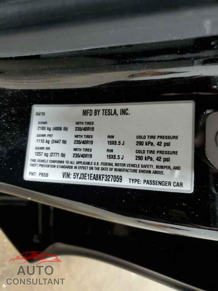TESLA MODEL 3 2019 - 5YJ3E1EA8KF327059