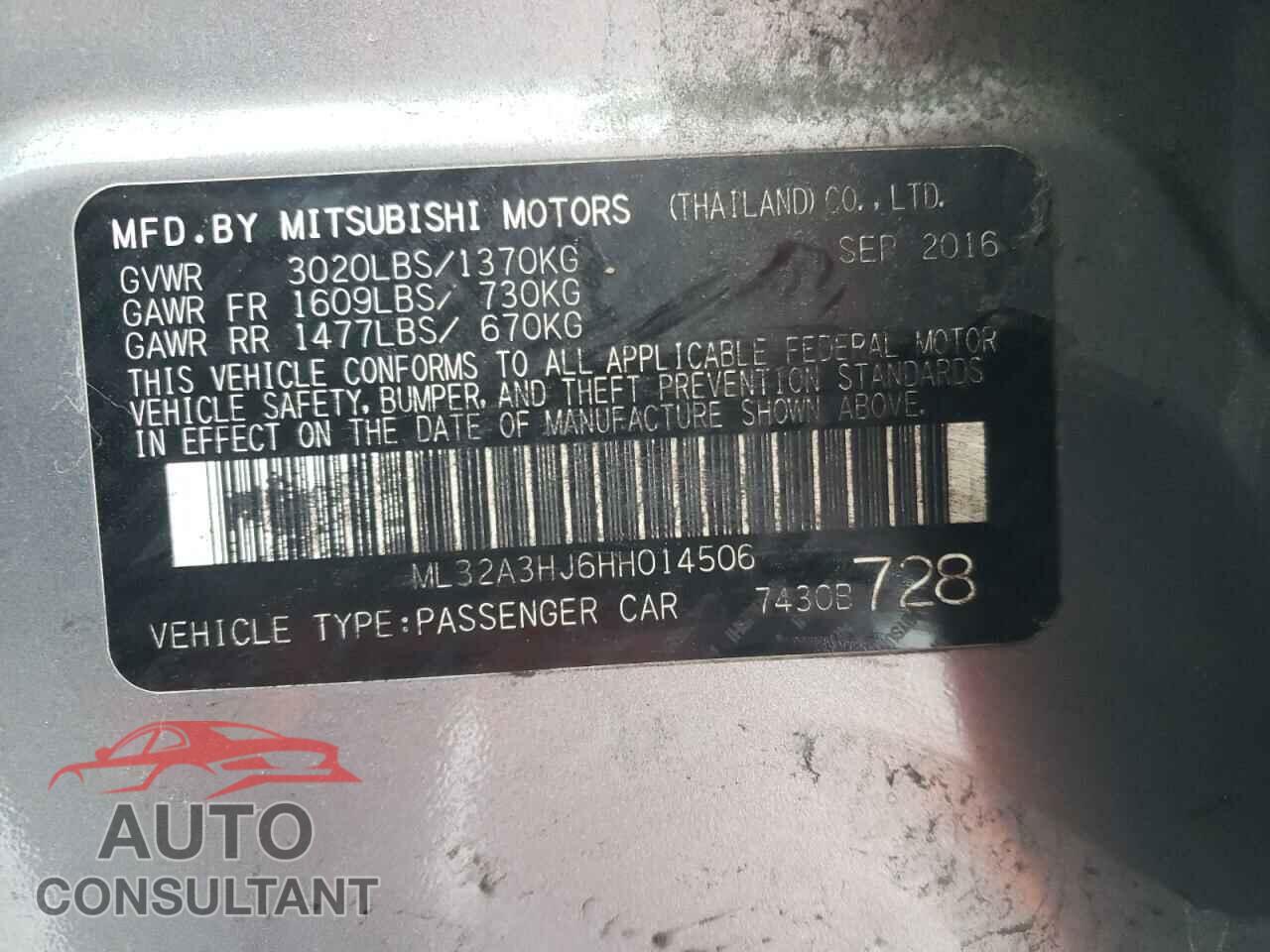 MITSUBISHI MIRAGE 2017 - ML32A3HJ6HH014506