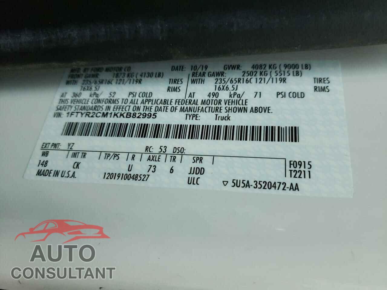 FORD TRANSIT CO 2019 - 1FTYR2CM1KKB82995
