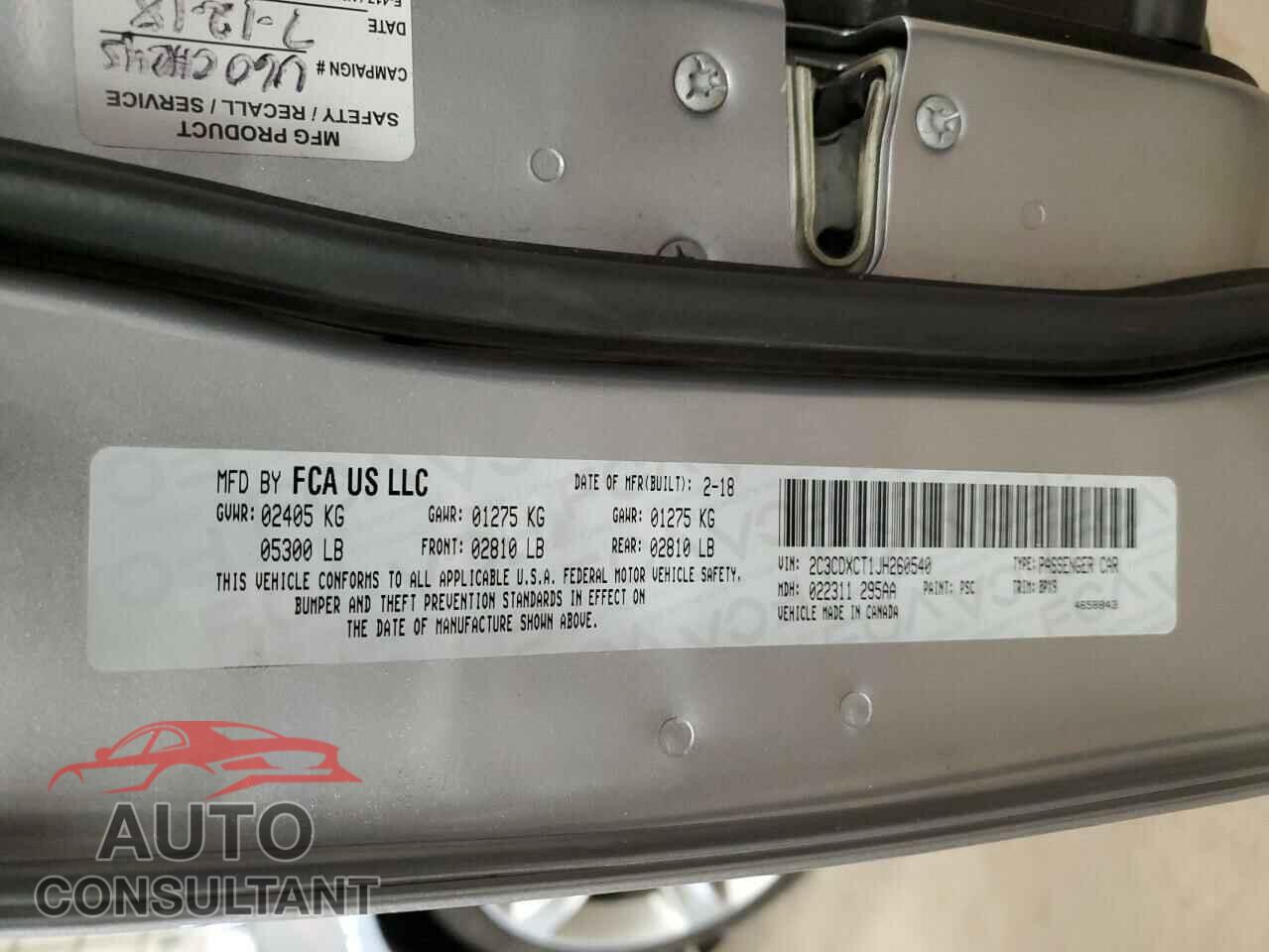 DODGE CHARGER 2018 - 2C3CDXCT1JH260540
