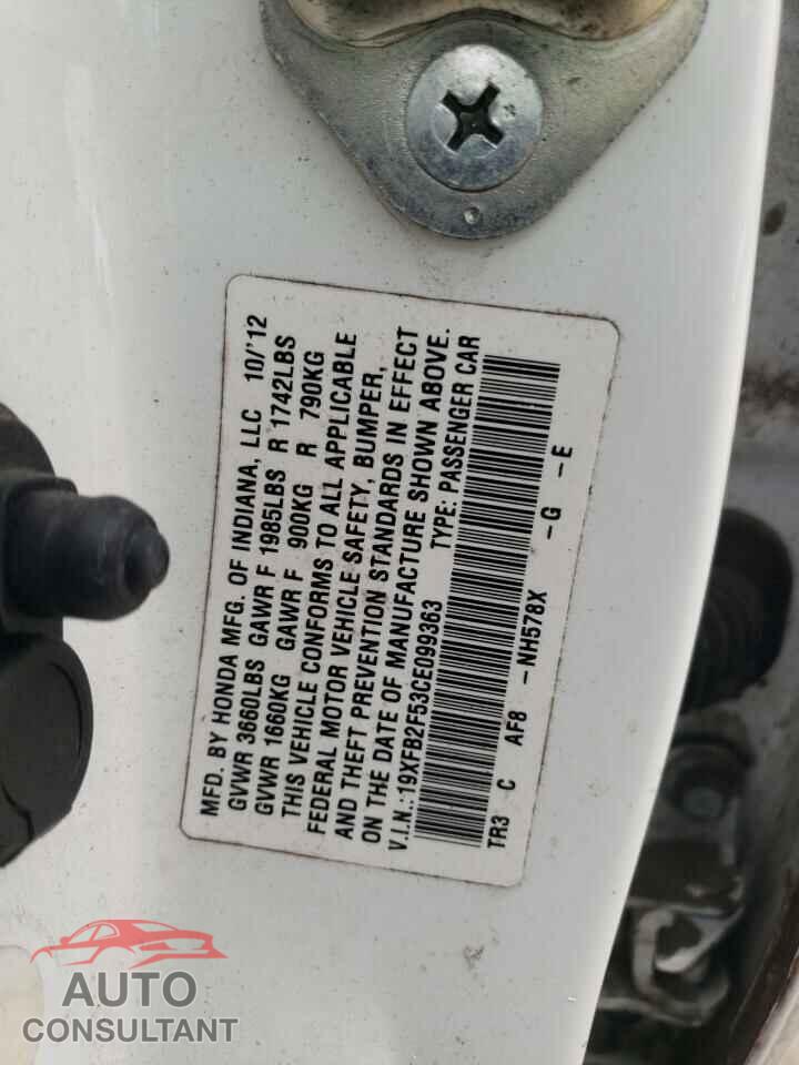 HONDA CIVIC 2012 - 19XFB2F53CE099363