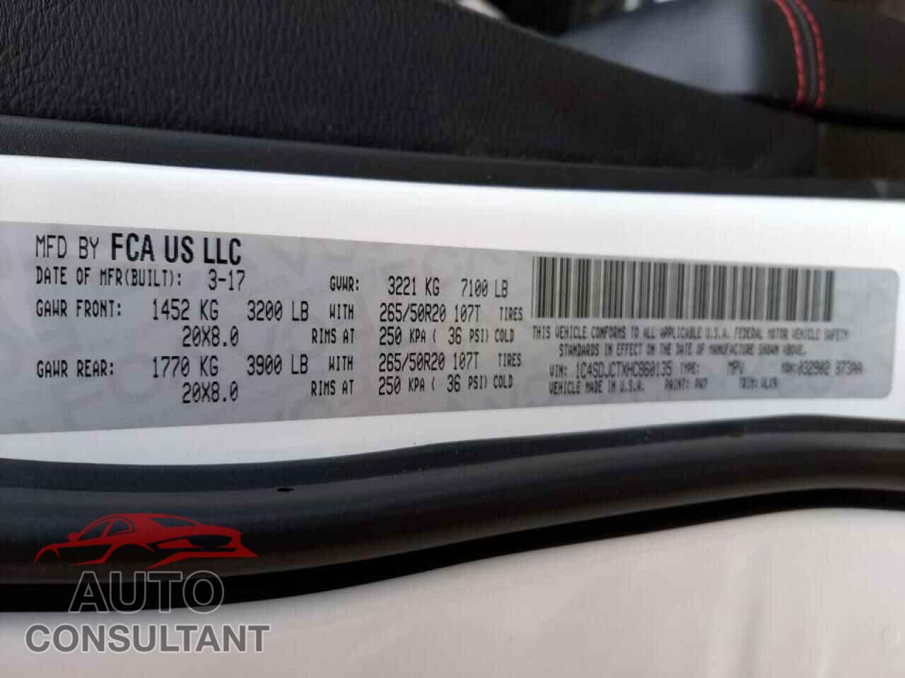 DODGE DURANGO 2017 - 1C4SDJCTXHC860135