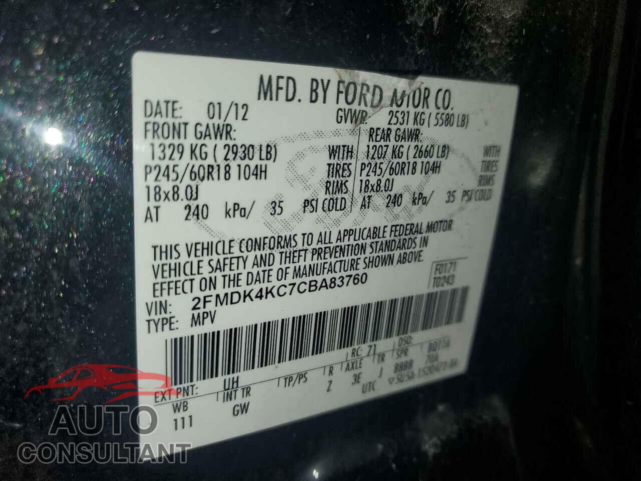 FORD EDGE 2012 - 2FMDK4KC7CBA83760