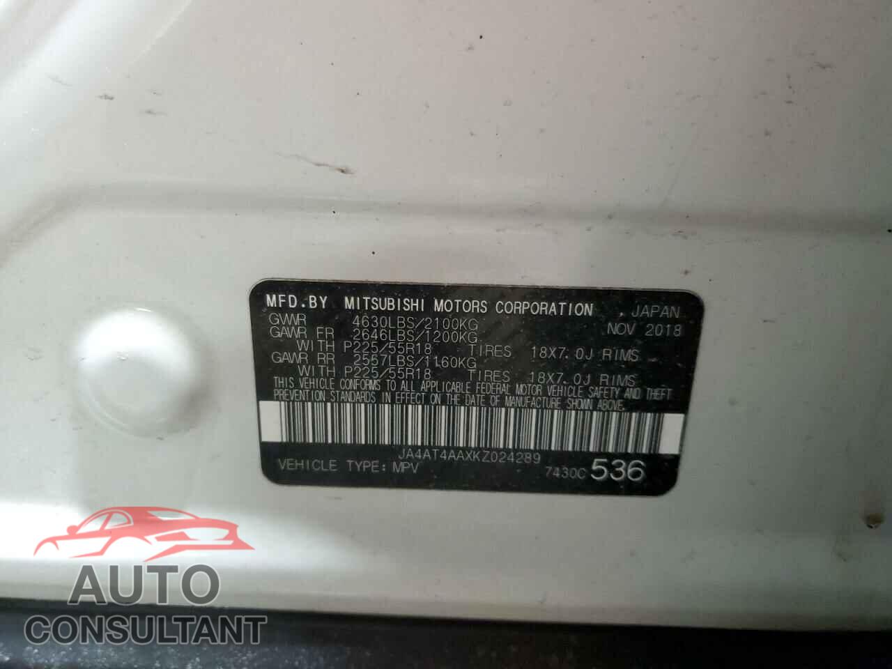 MITSUBISHI ECLIPSE 2019 - JA4AT4AAXKZ024289