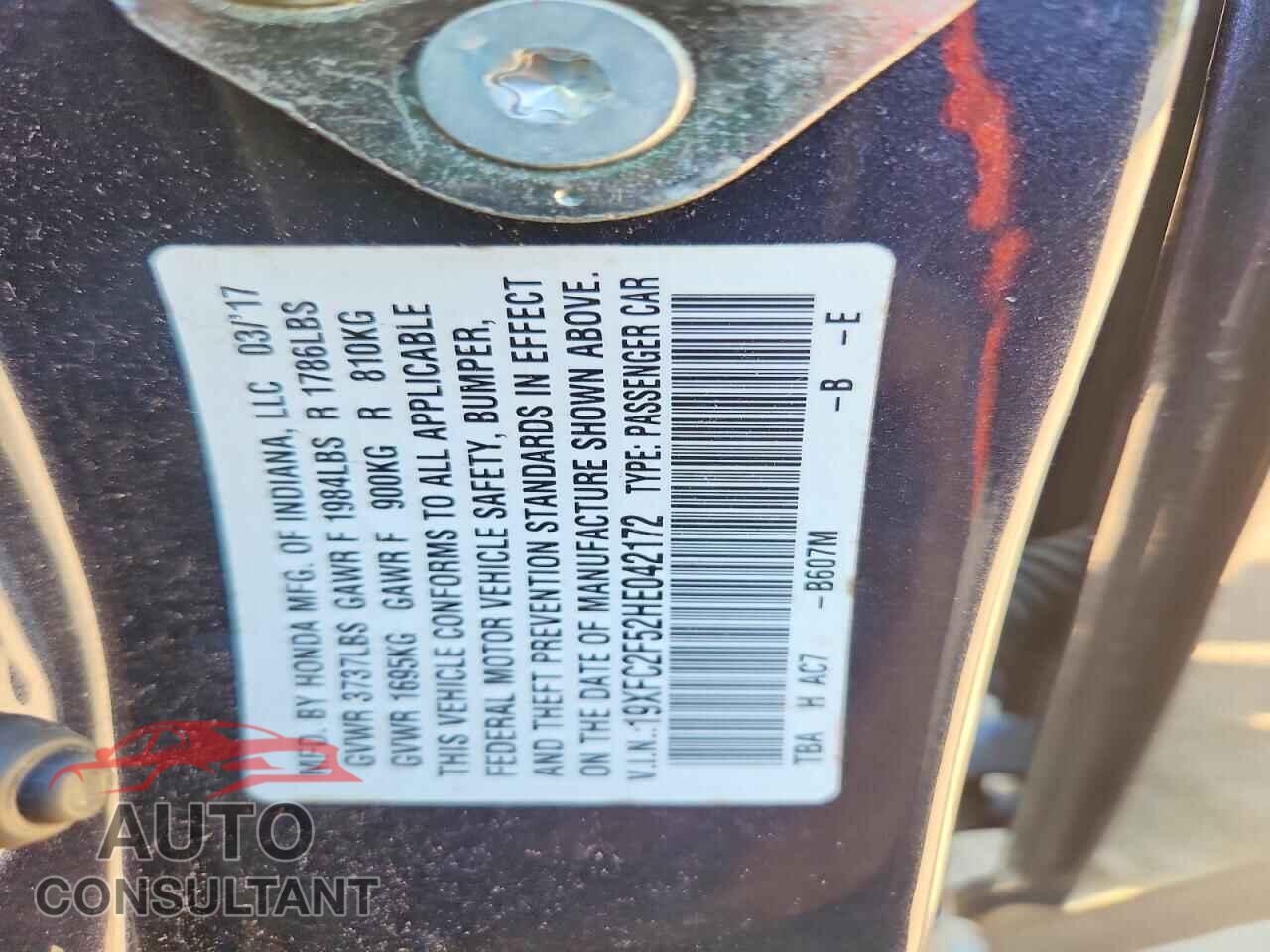 HONDA CIVIC 2017 - 19XFC2F52HE042172