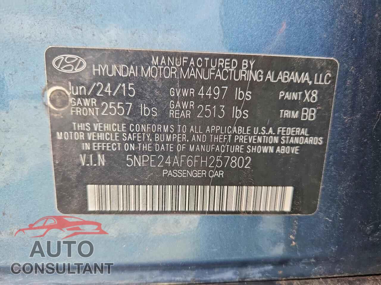 HYUNDAI SONATA 2015 - 5NPE24AF6FH257802