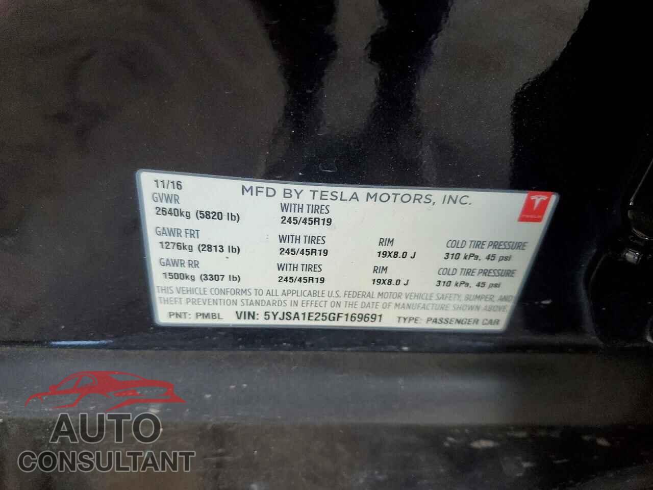 TESLA MODEL S 2016 - 5YJSA1E25GF169691