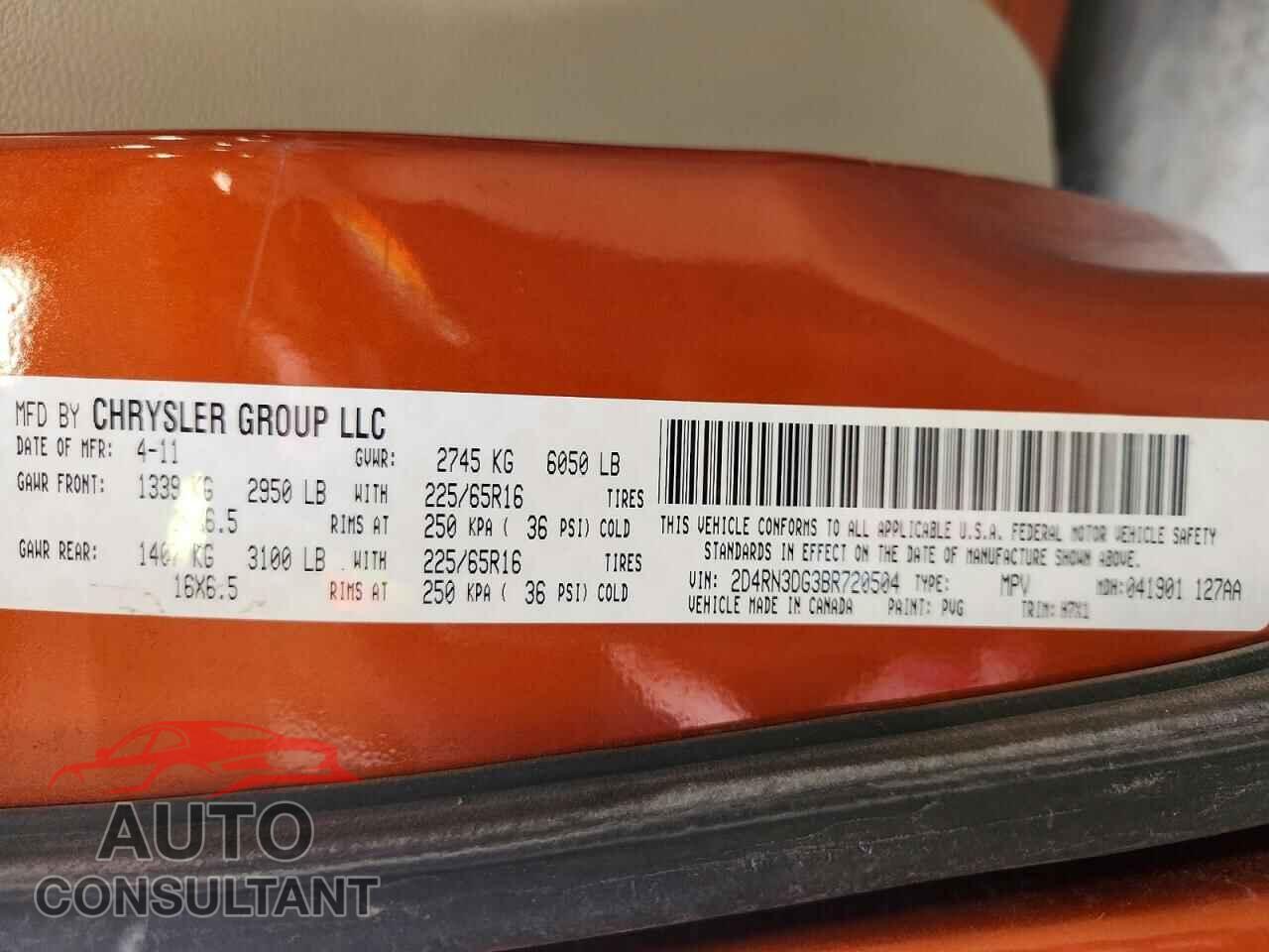DODGE CARAVAN 2011 - 2D4RN3DG3BR720504