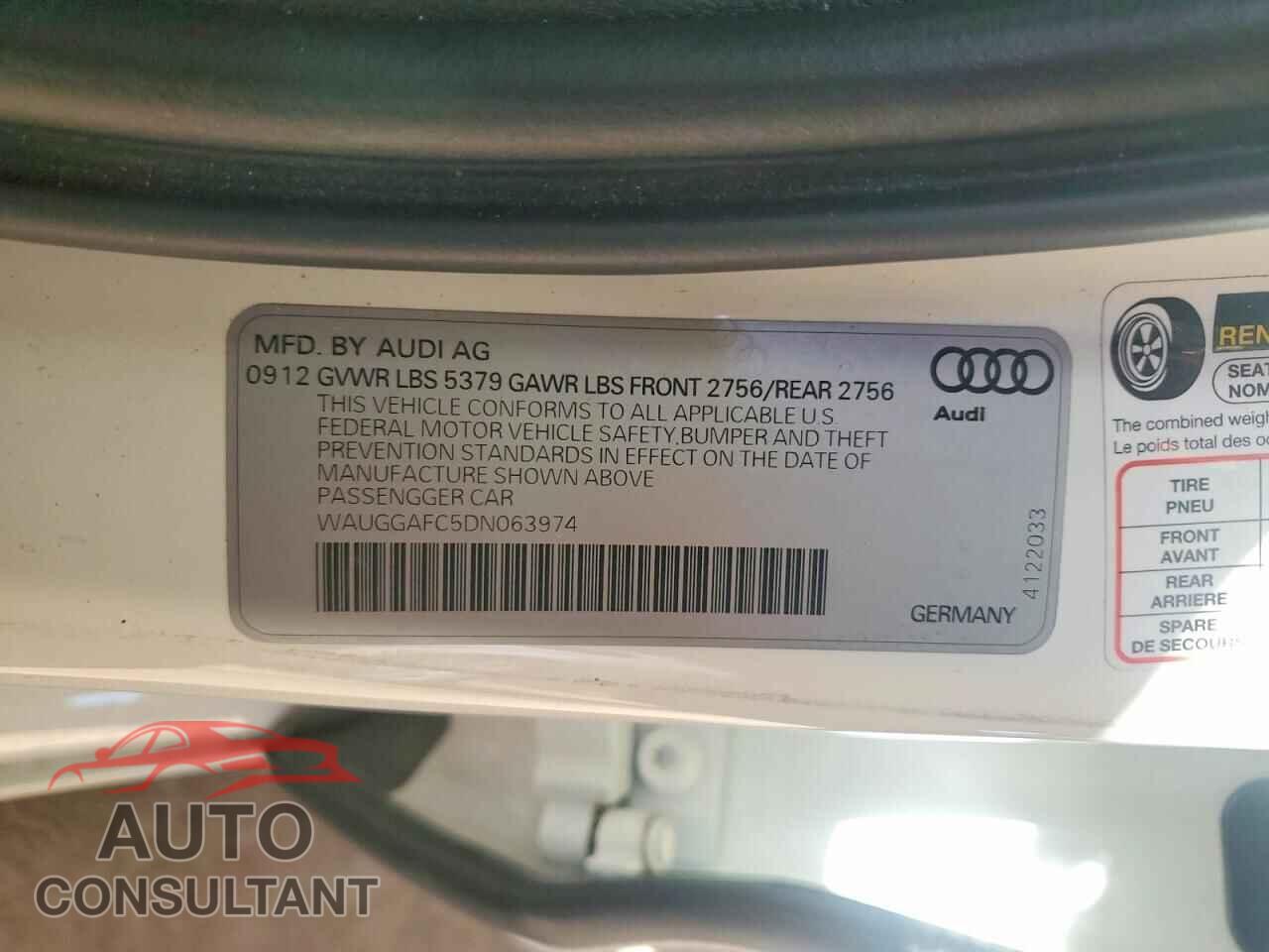 AUDI A6 2013 - WAUGGAFC5DN063974