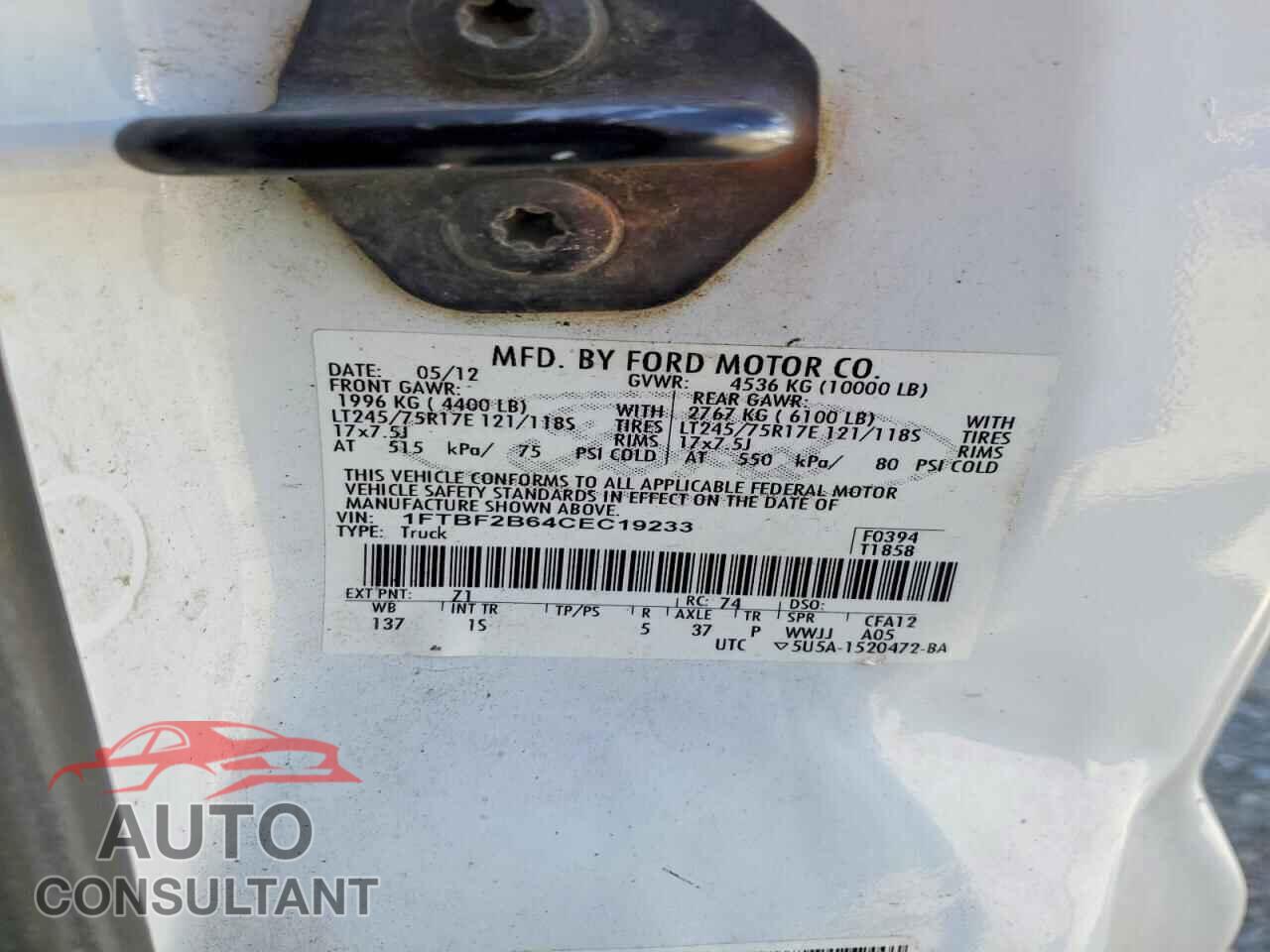 FORD F250 2012 - 1FTBF2B64CEC19233