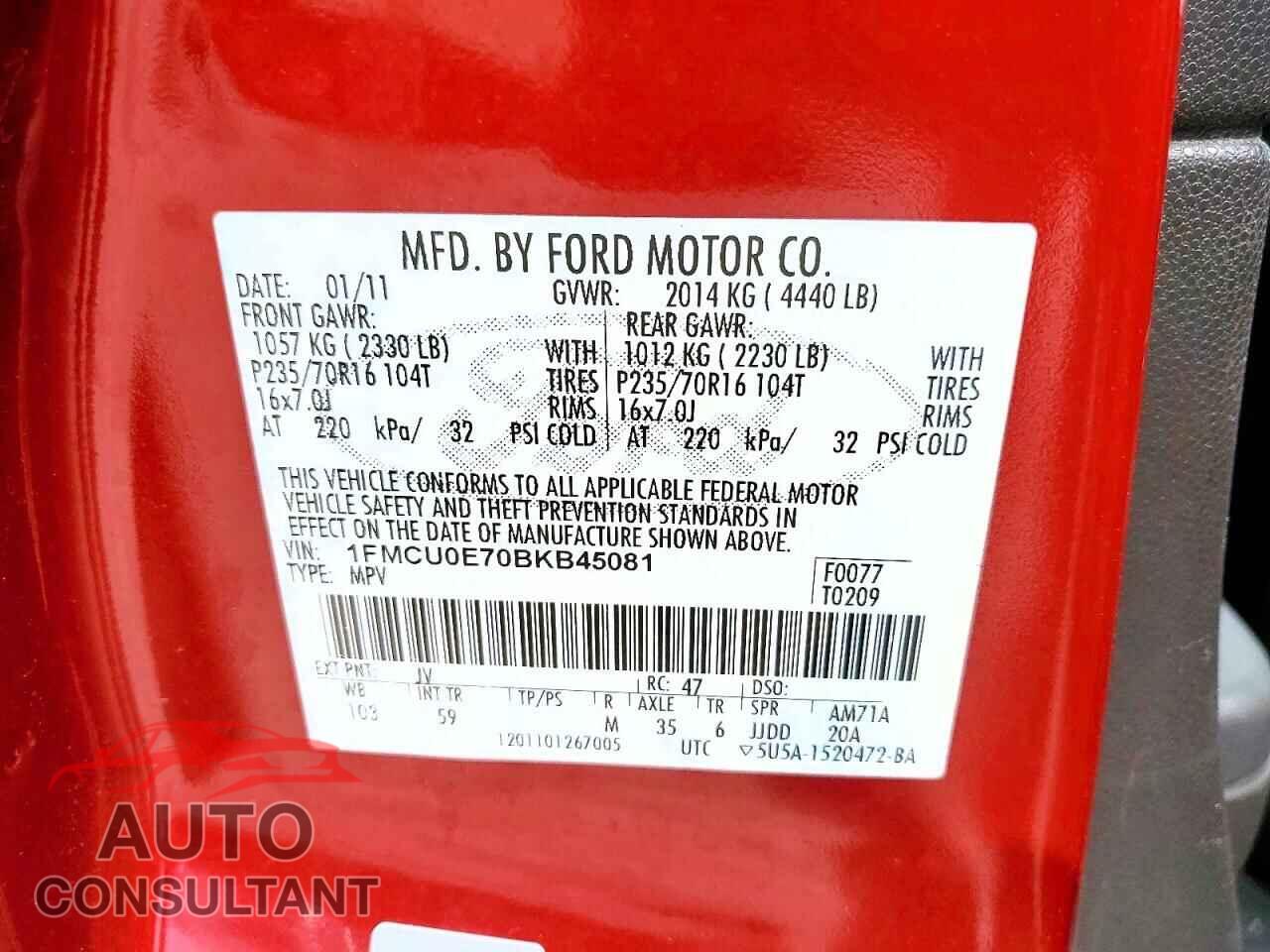 FORD ESCAPE 2011 - 1FMCU0E70BKB45081