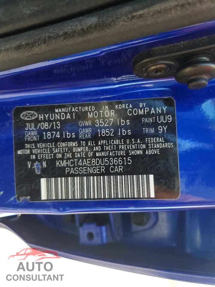 HYUNDAI ACCENT 2013 - KMHCT4AE8DU536615