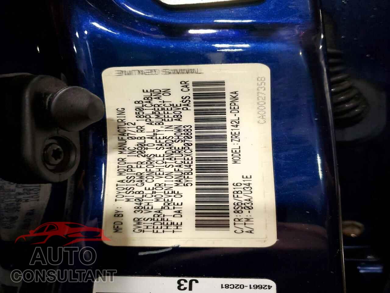 TOYOTA COROLLA 2012 - 5YFBU4EEXCP070883